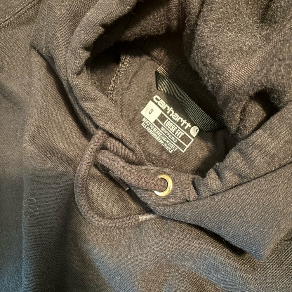 Carhartt Black Hoodie Sweatshirt Loose Fit Sleeve Logo Small - Picture 5 of 5